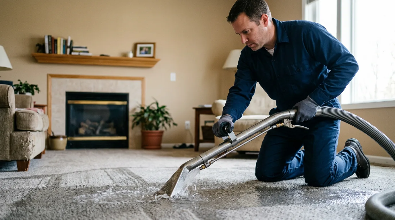 Water damage restoration technician working near Nahma, MI